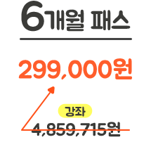 6개월 패스 정가 3,790,000원 > 279,000원